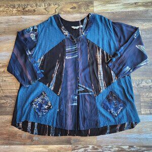 LYNG Handmade Lagenlook Patchwork Batik Art to Wear Tunic Top Button Pocket